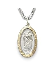 Sterling Silver Oval w/Gold Border St. Christopher Medal Catholic Jewelry St. Christopher Patron Saint St. Medal Catholic Gift Boxed w/Chain 20" Length Gift Boxed