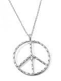 Silver Chain Link Necklace Rhinestone Large Peace Sign Pendant Necklace Jewelry
