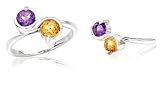 31E18K3AK7L. SL160  Round Cut Amethyst Citrine Ring Sterling Silver
