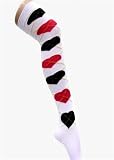 White Over The knee socks- with black Hearts Thigh High Socks