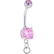Pink Double Gem Prong Set Add on Charm Belly Ring