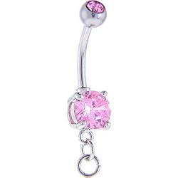 Pink Double Gem Prong Set Add on Charm Belly Ring