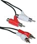 2 RCA Male to 2 RCA Male + Female Piggyback, Audio Cable, 12 ft