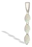 14K White Gold Genuine Pear Opal 3-Stone Pendant