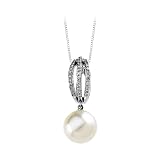 14K White Gold 1/4 ct. Diamond and Paspaley South Sea Cultured Pearl Pendant with Chain