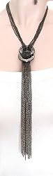 Improving Lifestyles Necklace Long 6 Chain Lariat Style with 2 hammered "O" Rings Hemitite