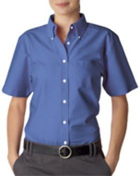 UltraClub® Ladies' Classic Wrinkle-Free Short-Sleeve Oxford - French Blue - M