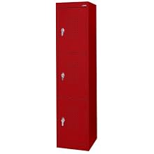 Sandusky Lee LF33151866-01 Red Steel Powder Coat 3 Tier Welded Storage Locker, 66" Height x 15" Width x 18" Depth, 3 Shelves