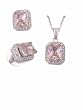 Sterling Silver Emerald Cut CZ Pendant and Necklace Set in Pave Setting, Pink
