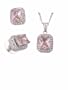 Sterling Silver Emerald Cut CZ Pendant and Necklace Set in Pave Setting, Pink