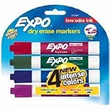 Expo Low Odor Chisel Tip Dry Erase Markers, Assorted, 4/Card SAN81044