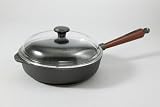 Skeppshult Servierpfanne mit Holzgriff und Glasdeckel – Durchmesser oben / Höhe 25 cm / 6 cm