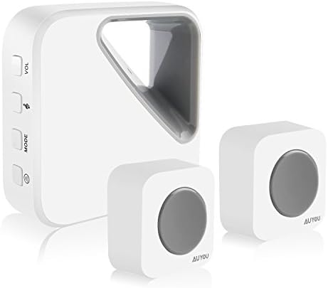 AuYou 300-feet Long Range Doorbell Alert System Kit, 36 Tune Melody White Wireless Ring Door Bells with 2 Remote Button Transmitter and 1 Receiver