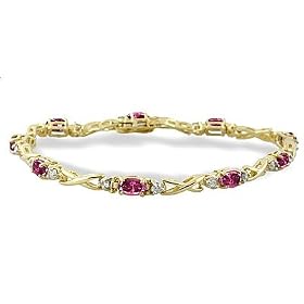 14K Yellow Gold Genuine Oval Pink Tourmaline and Diamond Bracelet by Jewels For Me