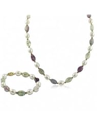 14K 8-8.5mm freshwater cultured pearl and fluorite necklace & bracelet set, 18"/7.5"