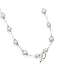 MMA Silver - 16 inch White Cultured Freshwater Pearl Heart Toggle Necklace