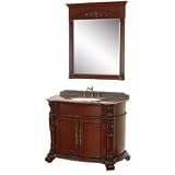 Rutherford 43 Inch Traditional Bathroom Vanity and Mirror - Dark Cherry w/ Gray Granite Counter