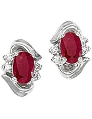 14K White Gold Oval Ruby and Diamond Earrings