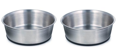 16 OZ - Rubber Bottom Stainless Steel Bowl - SET OF 2 MATCHING BOWLS