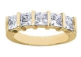 Women's 5 Stone Diamond Ring in Princess Cut Diamonds Bar Setting - Includes Appraisal / Certificate of Authenticity ( 2.00 Total Carat Weight | GH-SI Quality | 14k Yellow Gold ) Finger Size -