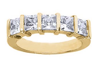 Women's 5 Stone Diamond Ring in Princess Cut Diamonds Bar Setting - Includes Appraisal / Certificate of Authenticity ( 2.00 Total Carat Weight | GH-SI Quality | 14k Yellow Gold ) Finger Size -