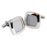Bold Light Carbon Fibre Stainless Steel Cufflinks with Presentation Box