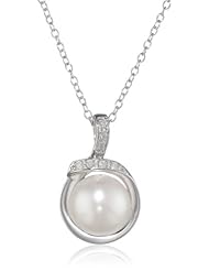 Sterling Silver 9.0-9.5mm Freshwater Cultured Pearl and Diamond Pendant Necklace, (0.04 cttw, G-H color, I2-I3 Clarity), 18"