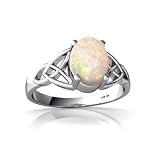 14K White Gold Oval Genuine Opal Celtic Trinity Ring
