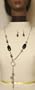 Antique Silver Plated Medium Chain Necklace with Simulated Amber Pearl Black Beads and Earrings