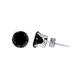 7 MM Round Black Cubic Zirconia .925 Sterling Silver Post Back Stud Earrings