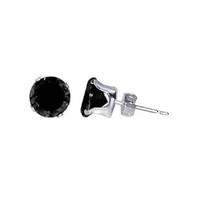 Sterling Silver 7 MM Black Round Cut Cubic Zirconia Stud Earrings