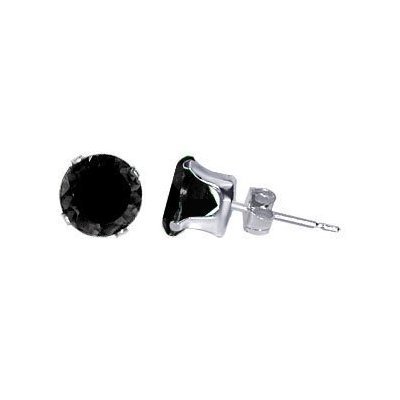 TDEZ2060-B Nickel Free 7mm Round Black Cubic Zirconia .925 Sterling Silver Post Back Stud Earrings