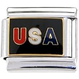 BLACK Red White and Blue USA Italian Charm