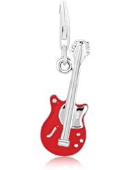 Sterling Silver Guitar Charm with Red Enamel Coating