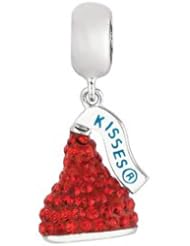 Hershey`s Kiss Red CZ Small 3D Dangle Bead/ Charm in 925 Sterling Silver