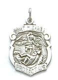 Saint Michael - Small Sterling Silver St. Michael Protect Us Badge Medal Pendant