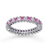 1 1/2Ct Pink Sapphire and Diamond 14K W Gold Eternity Band
