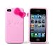Kitty Iphone 4 Case Ft Silicone Rubber Kitty Pattern Open Face Protective Back Skin Case/ Cover/ Shell with Red Bow and Candy Flavour for Iphone 4