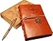 Classic Refillable Writing Journal (Naval Compass Embossing) - Vintage Leather (PU) Design- Includes Bamboo Pen