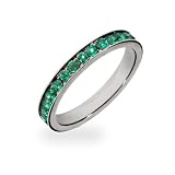 Eve's Addiction Emerald CZ Sterling Silver Stackable Eternity Band