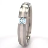 New 4mm Titanium Tension Set Ring w/ Silver Inlay, Aquamarine Bands, Free Sizing 4.5-11