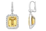11 3/8 Carat Citrine and Diamond 14K White Gold Earrings