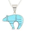 Southwestern Reversible Bear with Heartline Pendant by Native American Navajo Artist in Turquoise Inlay and Sterling Silver on 20" Rolo Chain, for Men or Women #7734