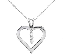 9ct White Gold Ladies 3 Diamond Heart Pendant & 18" Chain