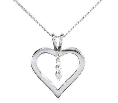 9ct White Gold Ladies 3 Diamond Heart Pendant & 18 Chain