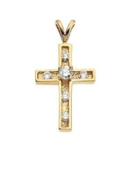 CleverEves 14K Yellow Gold 21.00X14.00 mm Cross Pendant W Diamond