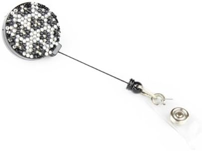 Animal Print Pull Reel Retractable ID Badge Holder with Rhinestones Clear