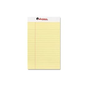 Universal Perforated Edge Writing Pad, Jr. Legal Rule, 5 x 8, Canary, 50-Sheet, Dozen