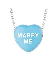 Sterling Silver 14mm Blue enamel Sweethearts MARRY ME Heart Pendant