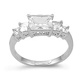 .925 Sterling Silver Engagement Ring, Crafted with 3.00 Carat Total Weight of Princess Cut Stones Made with Top Quality Diamond Colored Cubic Zirconia, Free Shipping, Sale Price Offer, Comes with Free Special Gift Pouch and Box
